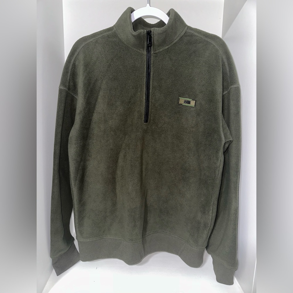 Jack & Jones Core oversized fleece w/ quarter zip in dark green. Size M.